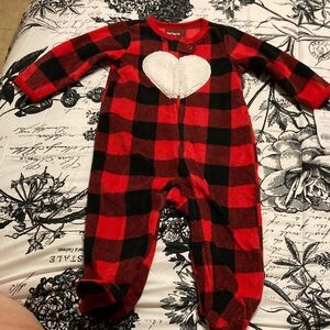 Carter's Red and Black Checkered Heart Footie